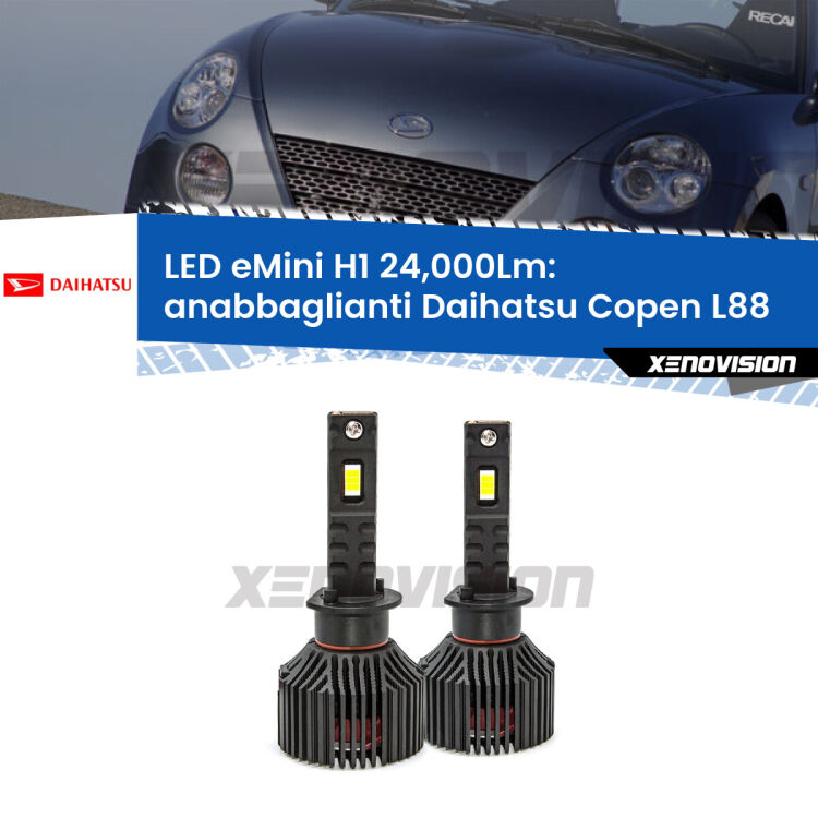 <strong>Kit anabbaglianti LED specifico per Daihatsu Copen</strong> L88 2003 - 2012. Lampade <strong>H1</strong> Canbus e compatte 24.000Lumen Eagle Mini Xenovision.