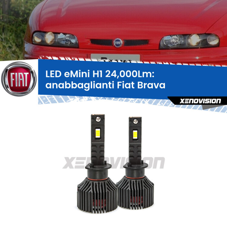 <strong>Kit anabbaglianti LED specifico per Fiat Brava</strong>  1995 - 2001. Lampade <strong>H1</strong> Canbus e compatte 24.000Lumen Eagle Mini Xenovision.