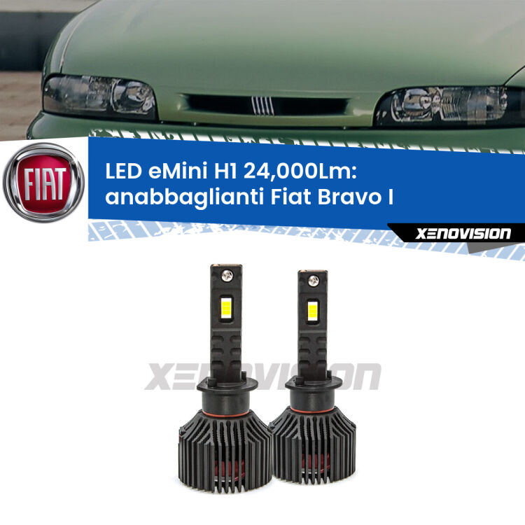 <strong>Kit anabbaglianti LED specifico per Fiat Bravo I</strong>  1995 - 2001. Lampade <strong>H1</strong> Canbus e compatte 24.000Lumen Eagle Mini Xenovision.