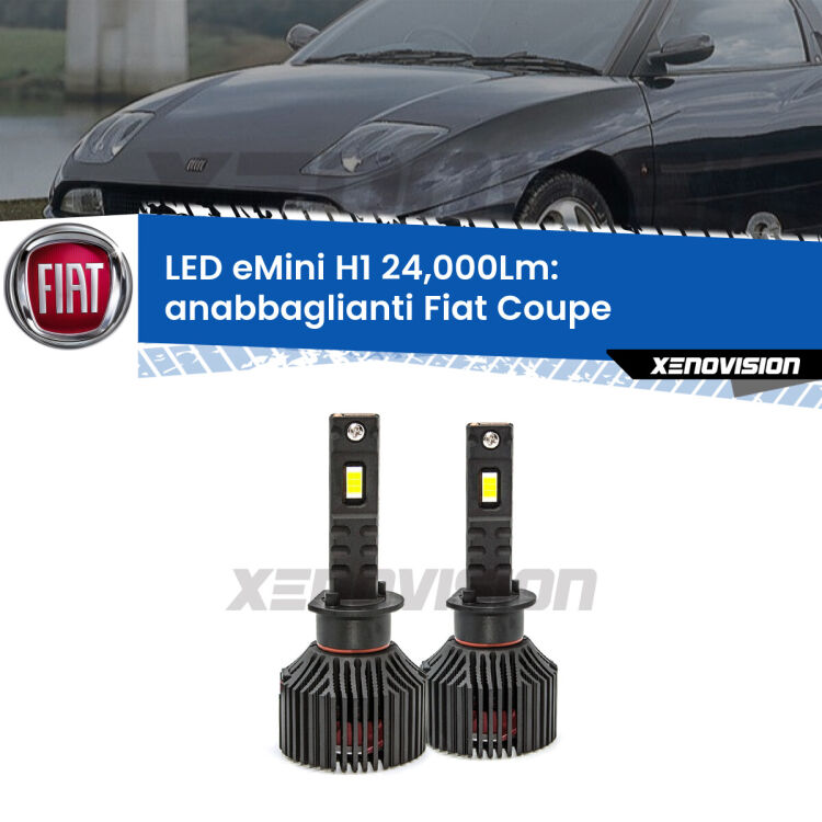 <strong>Kit anabbaglianti LED specifico per Fiat Coupe</strong>  1993 - 2000. Lampade <strong>H1</strong> Canbus e compatte 24.000Lumen Eagle Mini Xenovision.