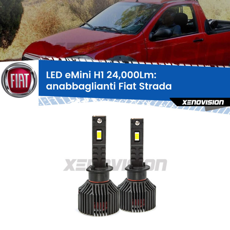 <strong>Kit anabbaglianti LED specifico per Fiat Strada</strong>  a parabola doppia. Lampade <strong>H1</strong> Canbus e compatte 24.000Lumen Eagle Mini Xenovision.