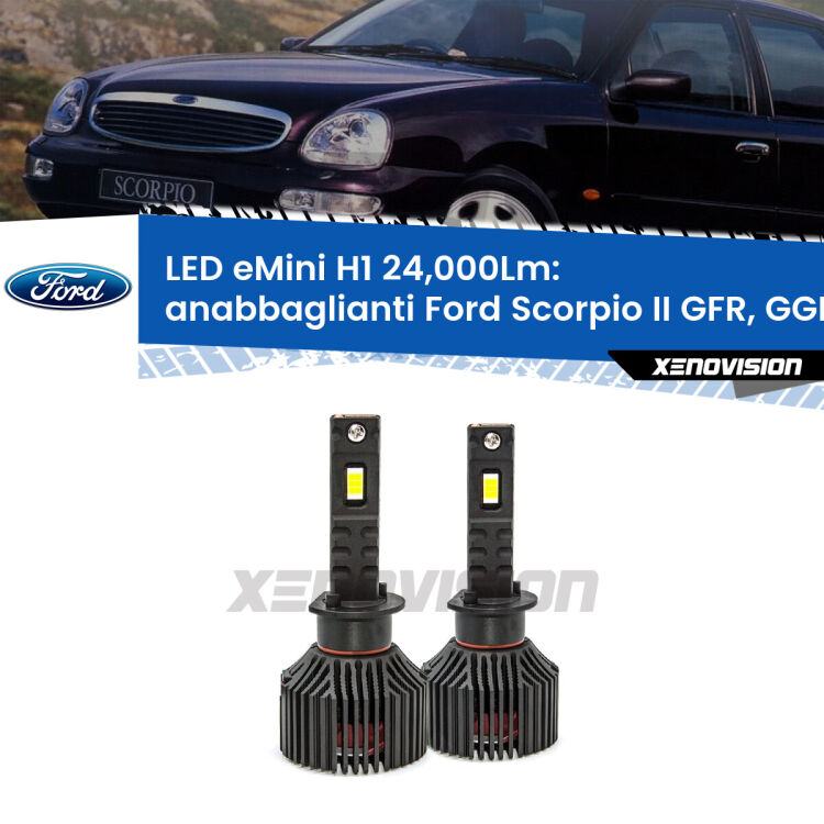 <strong>Kit anabbaglianti LED specifico per Ford Scorpio II</strong> GFR, GGR 1994 - 1998. Lampade <strong>H1</strong> Canbus e compatte 24.000Lumen Eagle Mini Xenovision.
