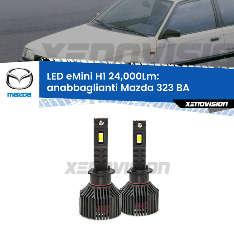 <strong>Kit anabbaglianti LED specifico per Mazda 323</strong> BA 1994 - 1998. Lampade <strong>H1</strong> Canbus e compatte 24.000Lumen Eagle Mini Xenovision.