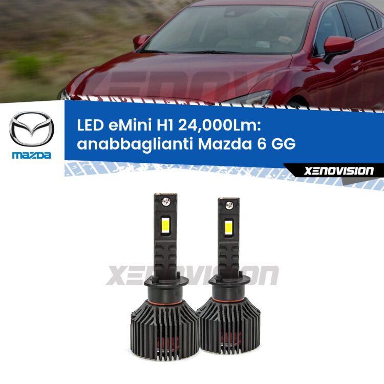 <strong>Kit anabbaglianti LED specifico per Mazda 6</strong> GG 2002 - 2007. Lampade <strong>H1</strong> Canbus e compatte 24.000Lumen Eagle Mini Xenovision.
