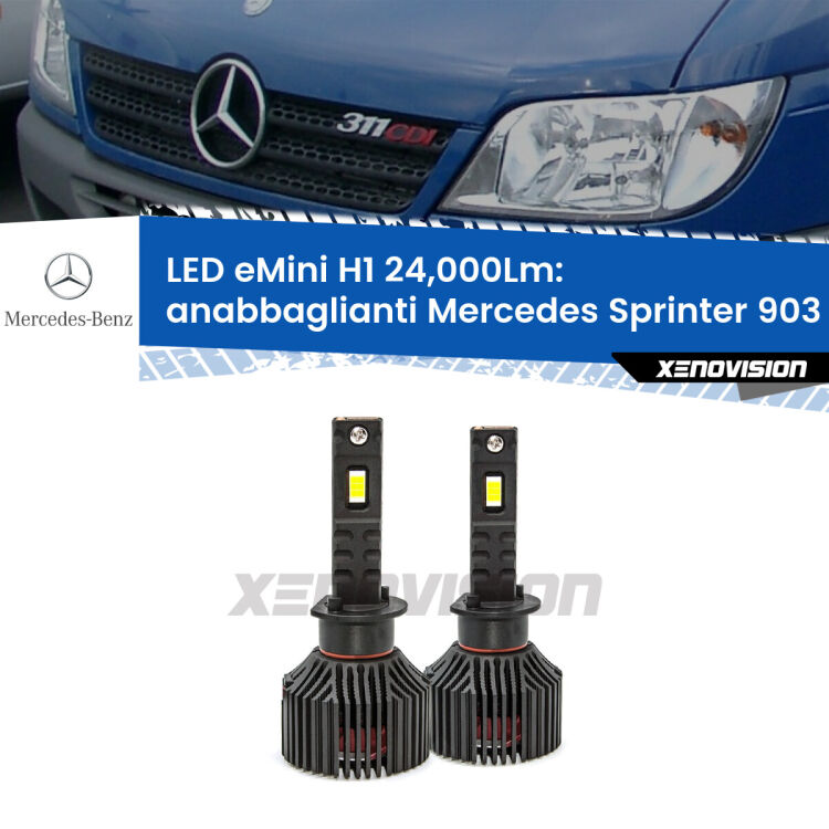 <strong>Kit anabbaglianti LED specifico per Mercedes Sprinter</strong> 903 1995 - 2000. Lampade <strong>H1</strong> Canbus e compatte 24.000Lumen Eagle Mini Xenovision.