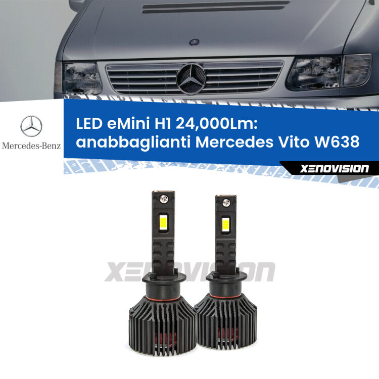 <strong>Kit anabbaglianti LED specifico per Mercedes Vito</strong> W638 1996 - 2003. Lampade <strong>H1</strong> Canbus e compatte 24.000Lumen Eagle Mini Xenovision.