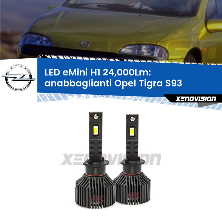 <strong>Kit anabbaglianti LED specifico per Opel Tigra</strong> S93 1994 - 2000. Lampade <strong>H1</strong> Canbus e compatte 24.000Lumen Eagle Mini Xenovision.