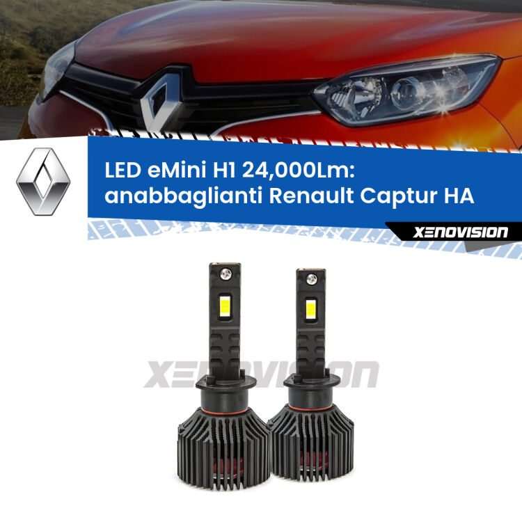 <strong>Kit anabbaglianti LED specifico per Renault Captur</strong> HA 2016 - 2018. Lampade <strong>H1</strong> Canbus e compatte 24.000Lumen Eagle Mini Xenovision.