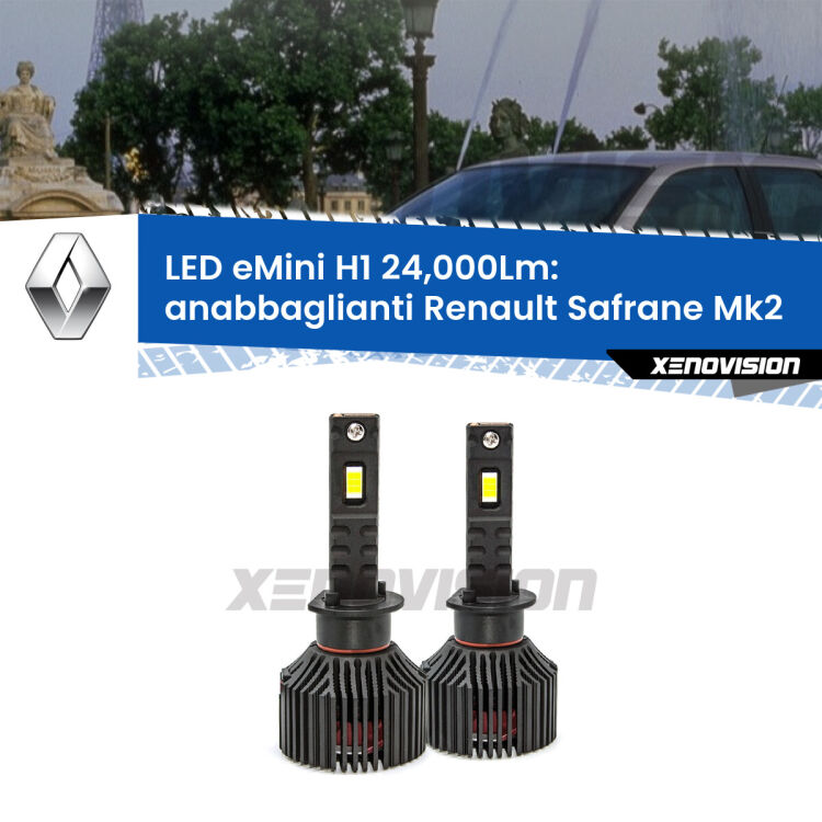 <strong>Kit anabbaglianti LED specifico per Renault Safrane</strong> Mk2 1996 - 2000. Lampade <strong>H1</strong> Canbus e compatte 24.000Lumen Eagle Mini Xenovision.