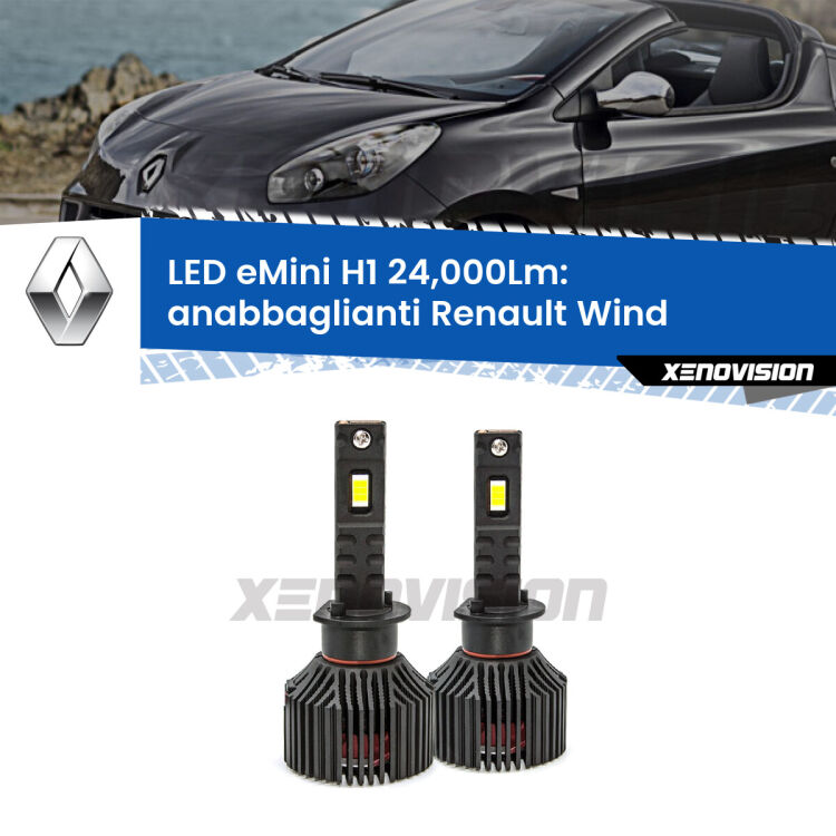<strong>Kit anabbaglianti LED specifico per Renault Wind</strong>  2010 - 2013. Lampade <strong>H1</strong> Canbus e compatte 24.000Lumen Eagle Mini Xenovision.