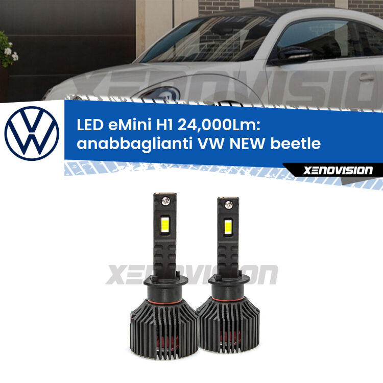 <strong>Kit anabbaglianti LED specifico per VW NEW beetle</strong>  1998 - 2005. Lampade <strong>H1</strong> Canbus e compatte 24.000Lumen Eagle Mini Xenovision.