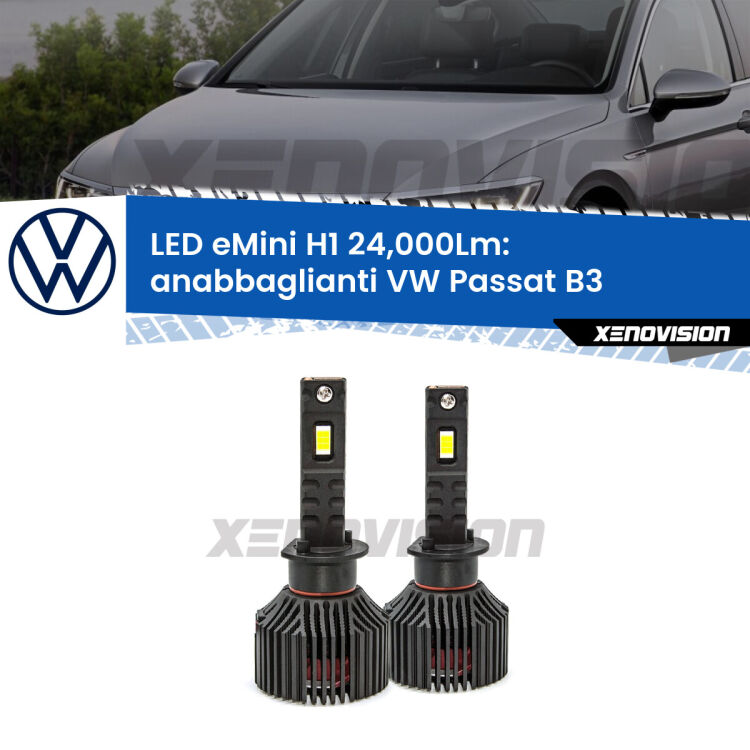 <strong>Kit anabbaglianti LED specifico per VW Passat</strong> B3 a parabola doppia. Lampade <strong>H1</strong> Canbus e compatte 24.000Lumen Eagle Mini Xenovision.