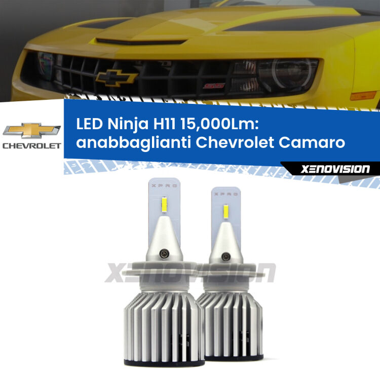 <strong>Kit anabbaglianti LED specifico per Chevrolet Camaro</strong>  2011 - 2015. Lampade <strong>H11</strong> Canbus da 15.000Lumen di luminosità modello Ninja Xenovision.