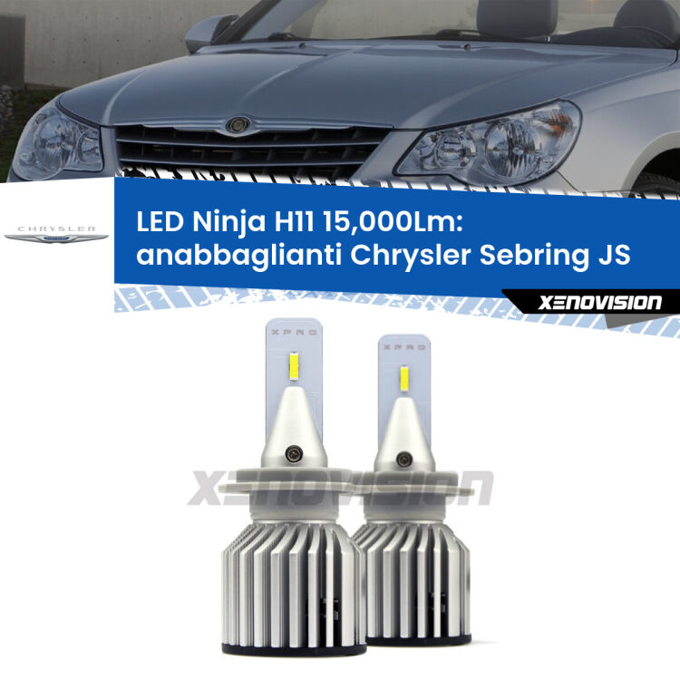 <strong>Kit anabbaglianti LED specifico per Chrysler Sebring</strong> JS 2007 - 2010. Lampade <strong>H11</strong> Canbus da 15.000Lumen di luminosità modello Ninja Xenovision.