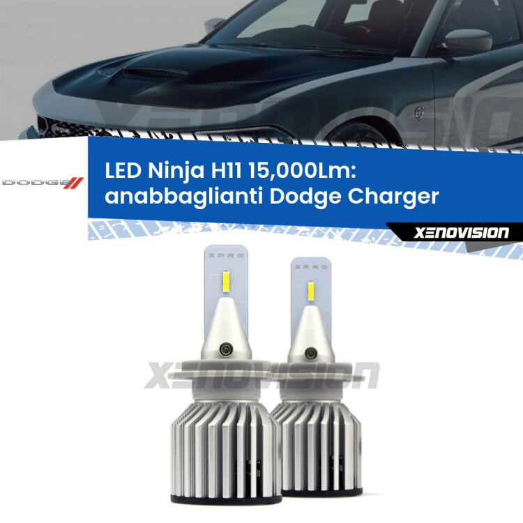 <strong>Kit anabbaglianti LED specifico per Dodge Charger</strong>  prima serie. Lampade <strong>H11</strong> Canbus da 15.000Lumen di luminosità modello Ninja Xenovision.