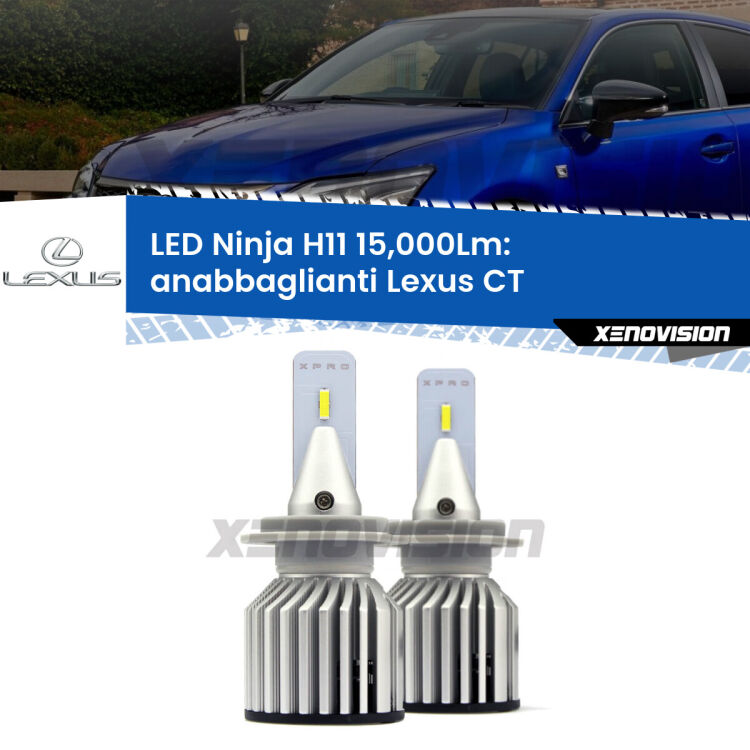 <strong>Kit anabbaglianti LED specifico per Lexus CT</strong>  2010 in poi. Lampade <strong>H11</strong> Canbus da 15.000Lumen di luminosità modello Ninja Xenovision.