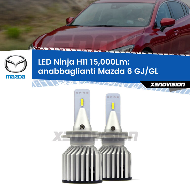 <strong>Kit anabbaglianti LED specifico per Mazda 6</strong> GJ/GL 2012 in poi. Lampade <strong>H11</strong> Canbus da 15.000Lumen di luminosità modello Ninja Xenovision.
