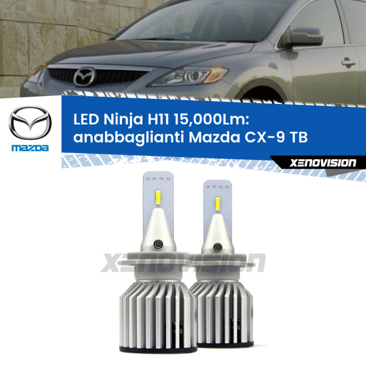 <strong>Kit anabbaglianti LED specifico per Mazda CX-9</strong> TB 2006 - 2015. Lampade <strong>H11</strong> Canbus da 15.000Lumen di luminosità modello Ninja Xenovision.
