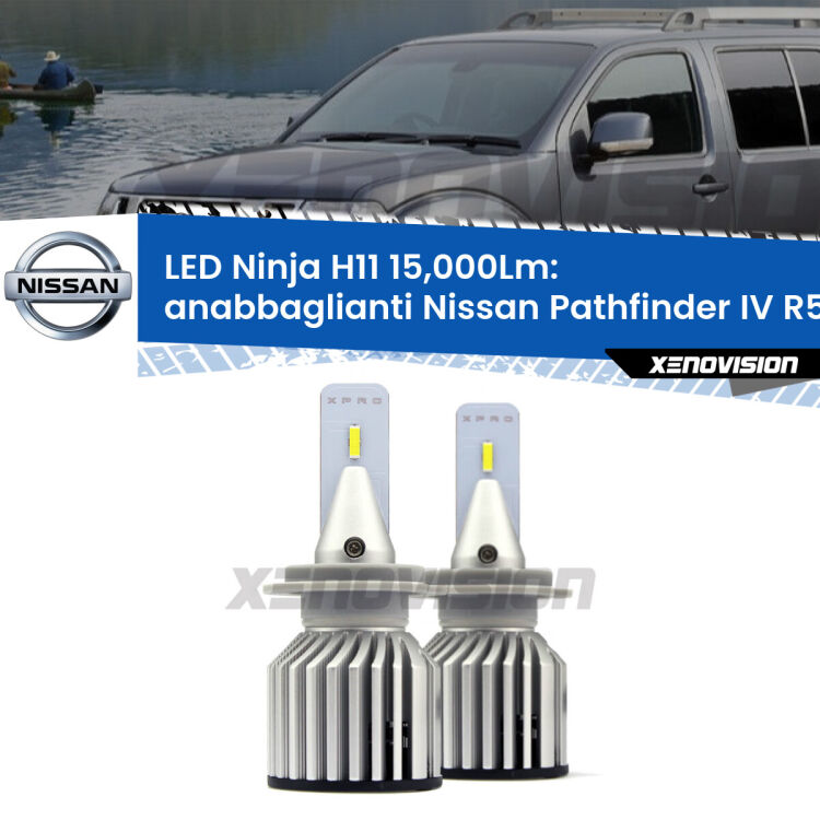 <strong>Kit anabbaglianti LED specifico per Nissan Pathfinder IV</strong> R52 2012 in poi. Lampade <strong>H11</strong> Canbus da 15.000Lumen di luminosità modello Ninja Xenovision.