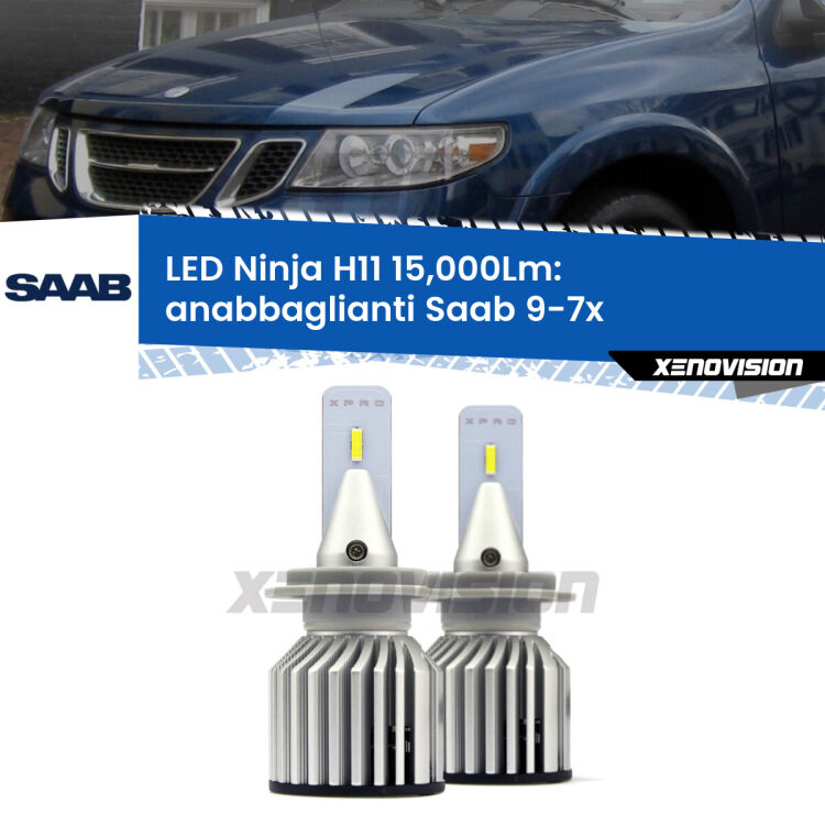 <strong>Kit anabbaglianti LED specifico per Saab 9-7x</strong>  2004 - 2008. Lampade <strong>H11</strong> Canbus da 15.000Lumen di luminosità modello Ninja Xenovision.