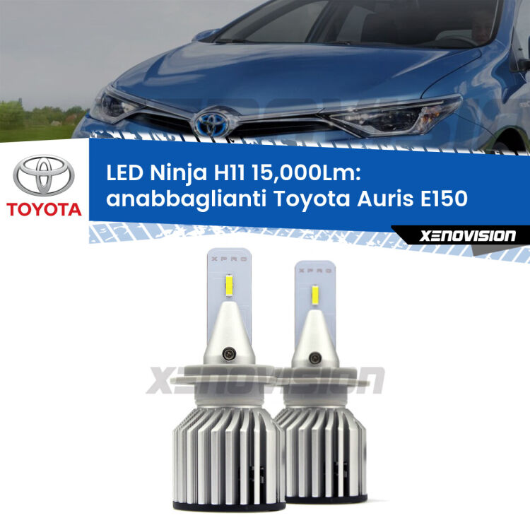 <strong>Kit anabbaglianti LED specifico per Toyota Auris</strong> E150 2006 - 2012. Lampade <strong>H11</strong> Canbus da 15.000Lumen di luminosità modello Ninja Xenovision.