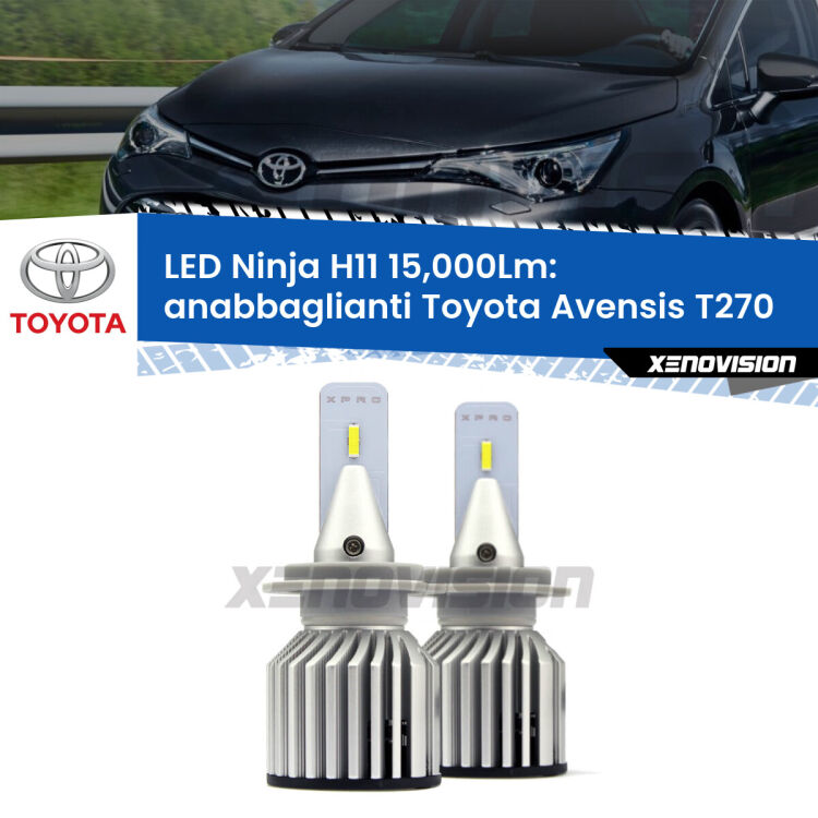 <strong>Kit anabbaglianti LED specifico per Toyota Avensis</strong> T270 2009 - 2015. Lampade <strong>H11</strong> Canbus da 15.000Lumen di luminosità modello Ninja Xenovision.