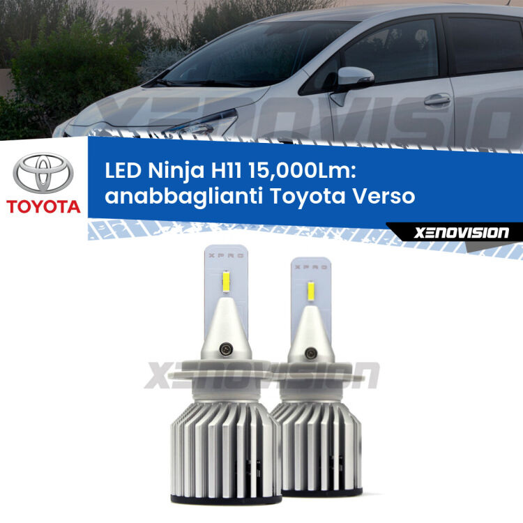 <strong>Kit anabbaglianti LED specifico per Toyota Verso</strong>  2009 - 2018. Lampade <strong>H11</strong> Canbus da 15.000Lumen di luminosità modello Ninja Xenovision.