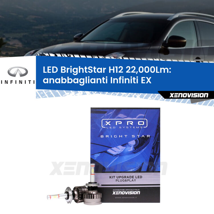 <strong>Kit LED anabbaglianti per Infiniti EX</strong>  2008 in poi. </strong>Coppia lampade Canbus H11 Brightstar da 22,000 Lumen. Qualità Massima.