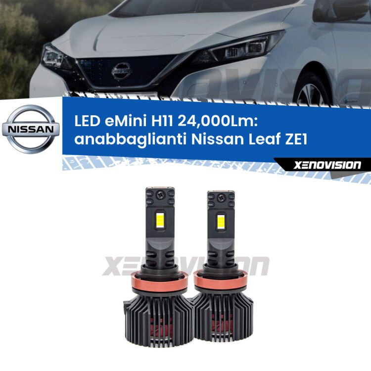 <strong>Kit anabbaglianti LED specifico per Nissan Leaf</strong> ZE1 2017 in poi. Lampade <strong>H11</strong> Canbus compatte da 24.000Lumen Eagle Mini Xenovision.