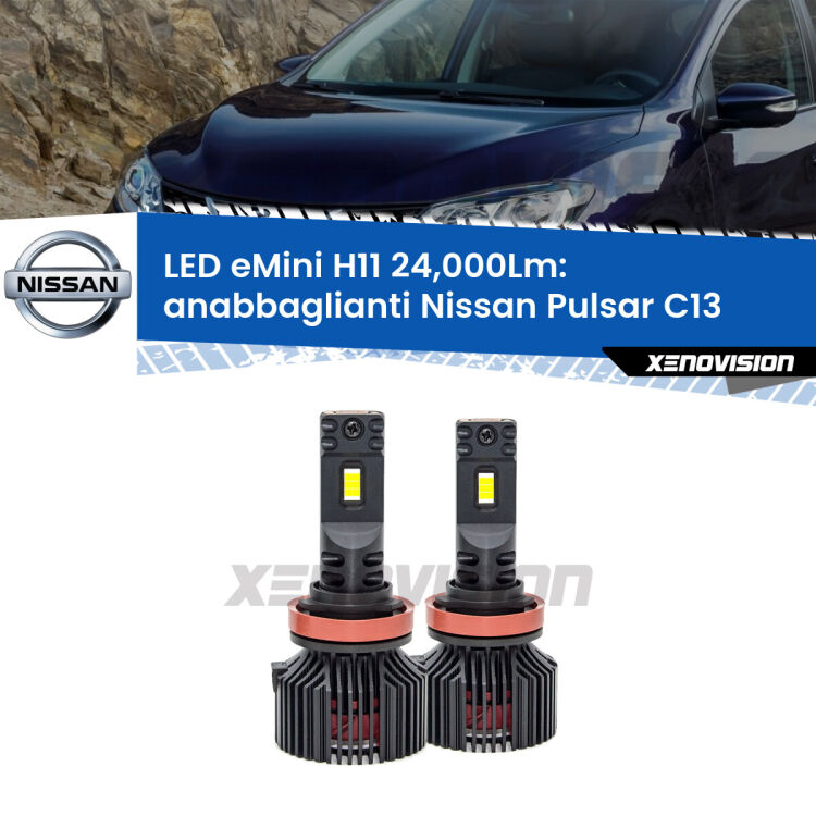 <strong>Kit anabbaglianti LED specifico per Nissan Pulsar</strong> C13 2014 - 2018. Lampade <strong>H11</strong> Canbus compatte da 24.000Lumen Eagle Mini Xenovision.