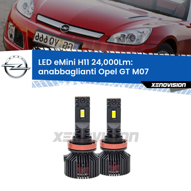 <strong>Kit anabbaglianti LED specifico per Opel GT</strong> M07 2007 - 2011. Lampade <strong>H11</strong> Canbus compatte da 24.000Lumen Eagle Mini Xenovision.
