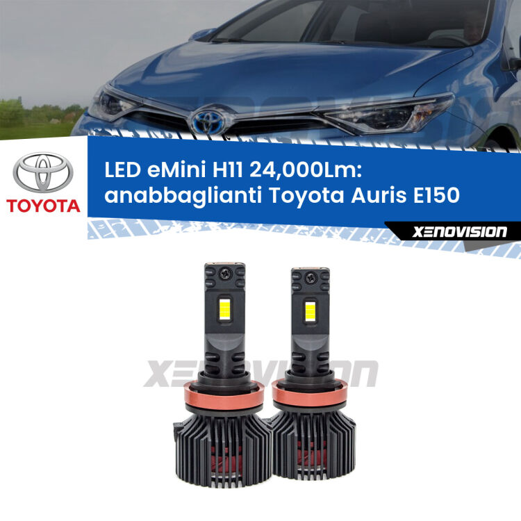 <strong>Kit anabbaglianti LED specifico per Toyota Auris</strong> E150 2006 - 2012. Lampade <strong>H11</strong> Canbus compatte da 24.000Lumen Eagle Mini Xenovision.