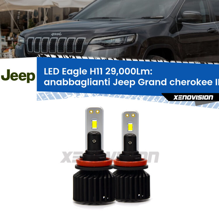 <strong>Kit anabbaglianti LED specifico per Jeep Grand cherokee III</strong> WK 2005 - 2010. Lampade <strong>H11</strong> Canbus da 29.000Lumen di luminosità modello Eagle Xenovision.
