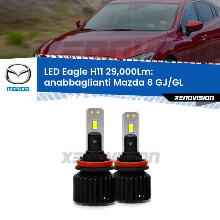 <strong>Kit anabbaglianti LED specifico per Mazda 6</strong> GJ/GL 2012 in poi. Lampade <strong>H11</strong> Canbus da 29.000Lumen di luminosità modello Eagle Xenovision.