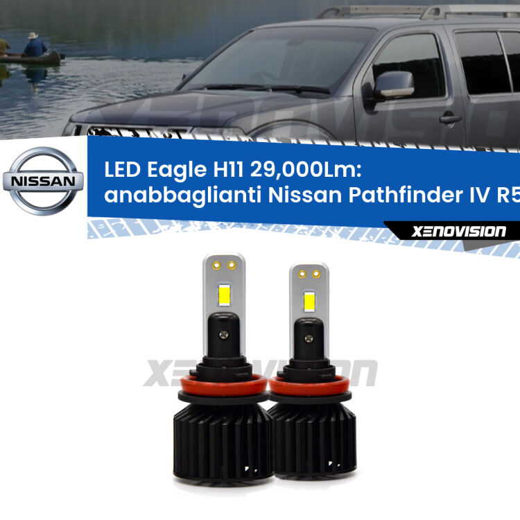 <strong>Kit anabbaglianti LED specifico per Nissan Pathfinder IV</strong> R52 2012 in poi. Lampade <strong>H11</strong> Canbus da 29.000Lumen di luminosità modello Eagle Xenovision.