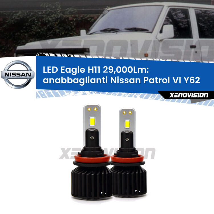<strong>Kit anabbaglianti LED specifico per Nissan Patrol VI</strong> Y62 2010 in poi. Lampade <strong>H11</strong> Canbus da 29.000Lumen di luminosità modello Eagle Xenovision.