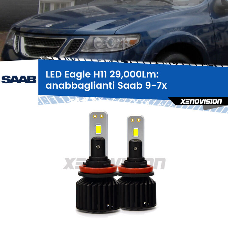 <strong>Kit anabbaglianti LED specifico per Saab 9-7x</strong>  2004 - 2008. Lampade <strong>H11</strong> Canbus da 29.000Lumen di luminosità modello Eagle Xenovision.