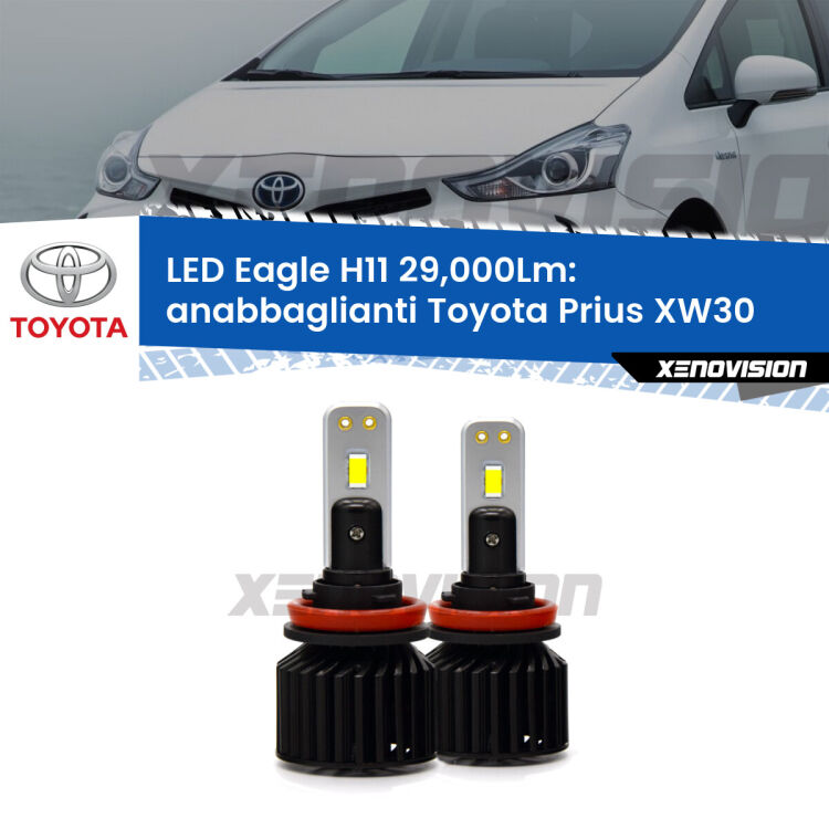<strong>Kit anabbaglianti LED specifico per Toyota Prius</strong> XW30 2008 - 2014. Lampade <strong>H11</strong> Canbus da 29.000Lumen di luminosità modello Eagle Xenovision.