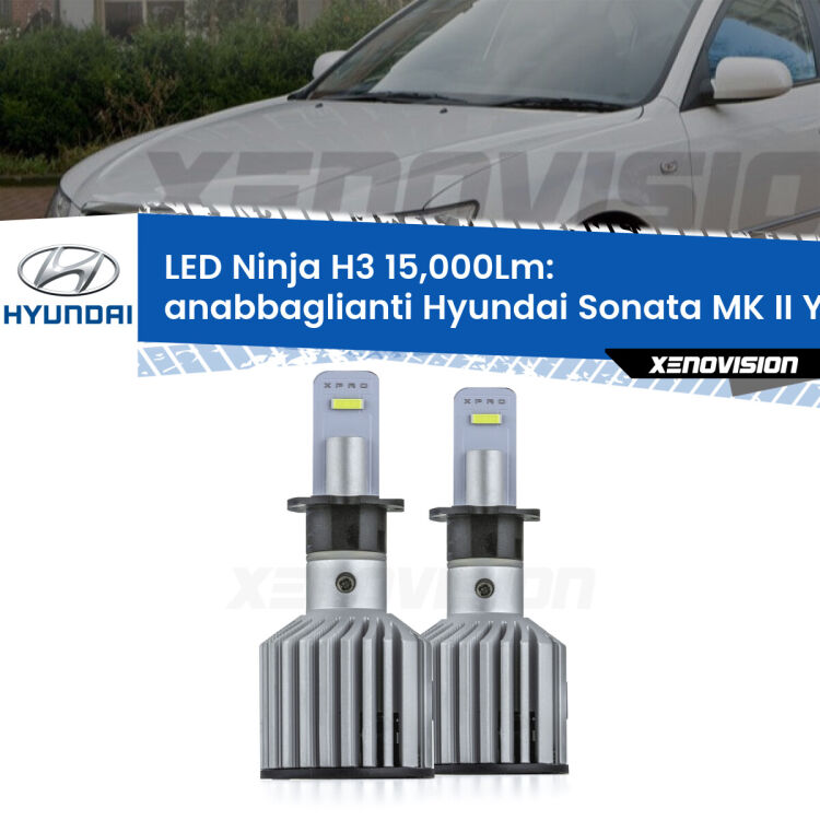 <strong>Kit anabbaglianti LED specifico per Hyundai Sonata MK II</strong> Y-3 1996 - 1998. Lampade <strong>H3</strong> Canbus da 15.000Lumen di luminosità modello Ninja Xenovision.