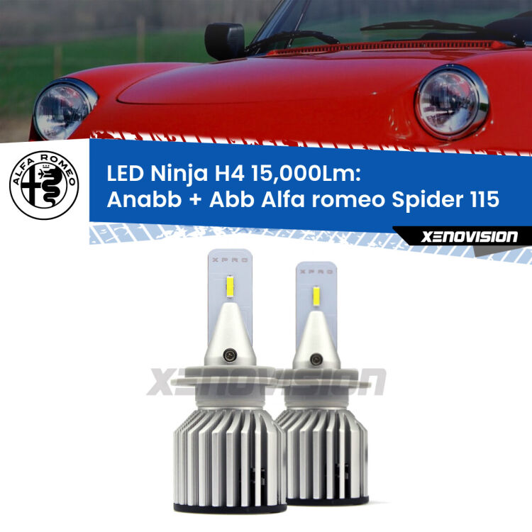 <strong>Kit anabbaglianti + abbaglianti LED per Alfa romeo Spider</strong> 115 1971 - 1993. Lampade <strong>H4</strong> Canbus da 15.000Lumen di luminosità modello Ninja Xenovision.
