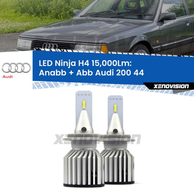 <strong>Kit anabbaglianti + abbaglianti LED per Audi 200</strong> 44 1983 - 1991. Lampade <strong>H4</strong> Canbus da 15.000Lumen di luminosità modello Ninja Xenovision.