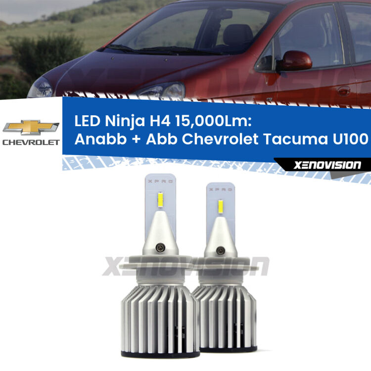 <strong>Kit anabbaglianti + abbaglianti LED per Chevrolet Tacuma</strong> U100 2005 - 2008. Lampade <strong>H4</strong> Canbus da 15.000Lumen di luminosità modello Ninja Xenovision.