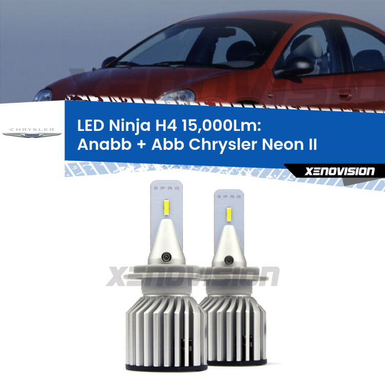 <strong>Kit anabbaglianti + abbaglianti LED per Chrysler Neon II</strong>  1999 - 2006. Lampade <strong>H4</strong> Canbus da 15.000Lumen di luminosità modello Ninja Xenovision.