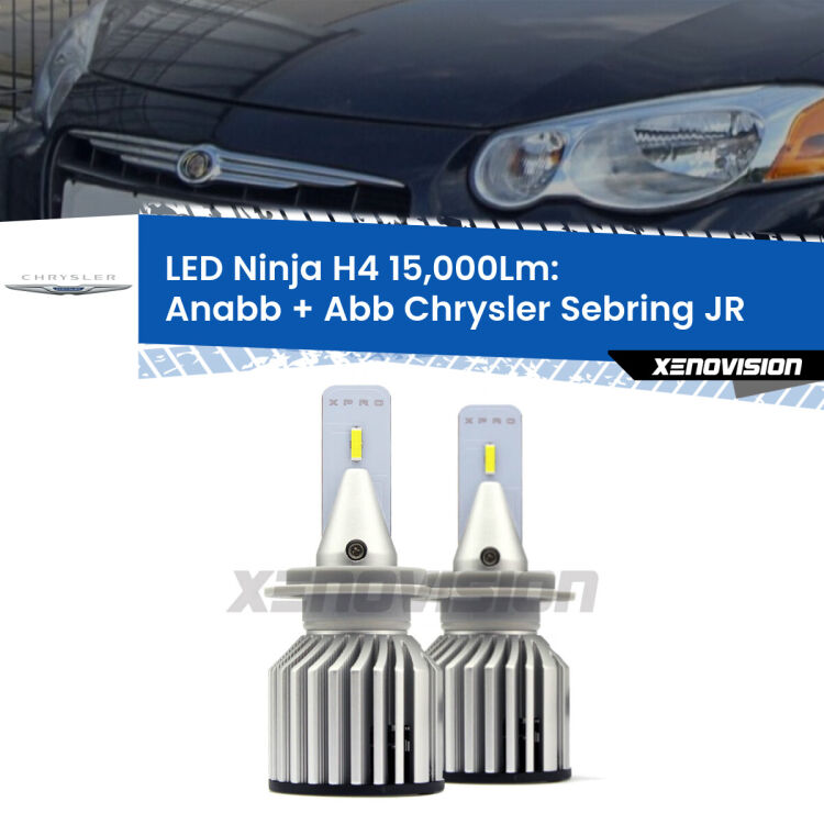 <strong>Kit anabbaglianti + abbaglianti LED per Chrysler Sebring</strong> JR 2001 - 2007. Lampade <strong>H4</strong> Canbus da 15.000Lumen di luminosità modello Ninja Xenovision.