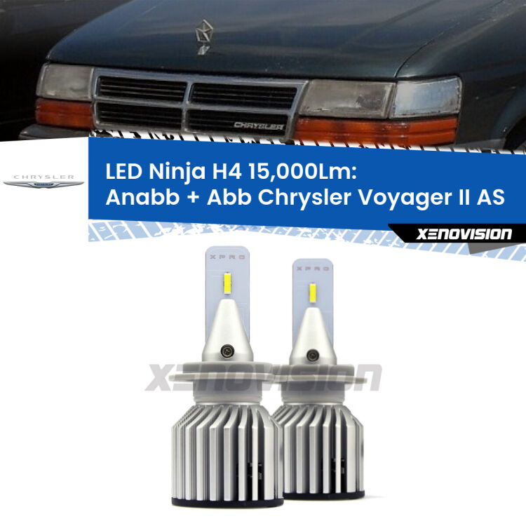<strong>Kit anabbaglianti + abbaglianti LED per Chrysler Voyager II</strong> AS 1990 - 1995. Lampade <strong>H4</strong> Canbus da 15.000Lumen di luminosità modello Ninja Xenovision.