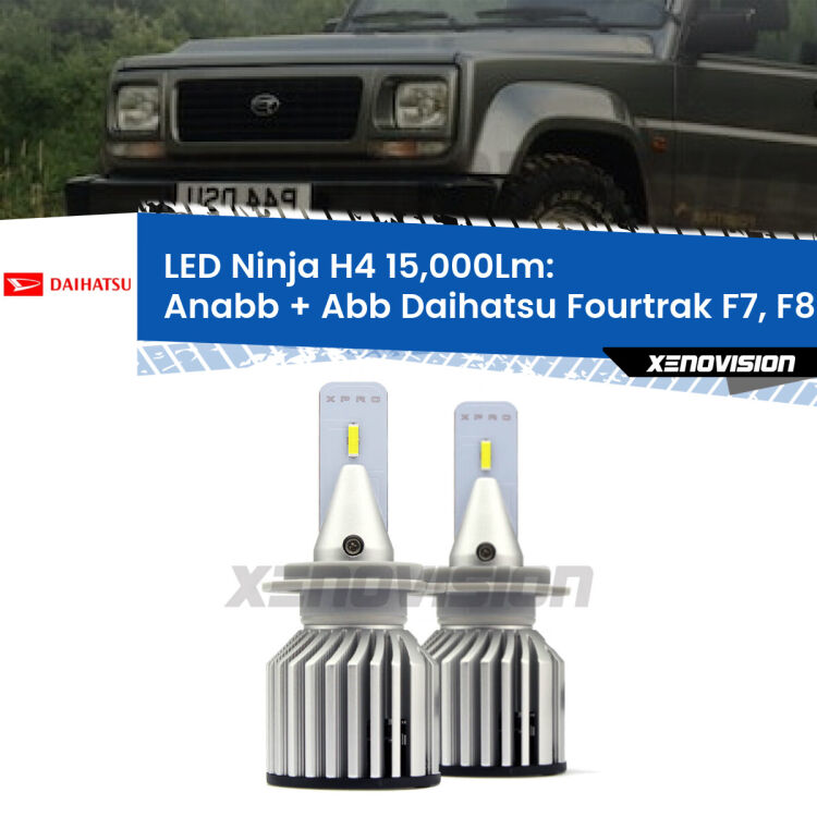 <strong>Kit anabbaglianti + abbaglianti LED per Daihatsu Fourtrak</strong> F7, F8 1985 - 1998. Lampade <strong>H4</strong> Canbus da 15.000Lumen di luminosità modello Ninja Xenovision.
