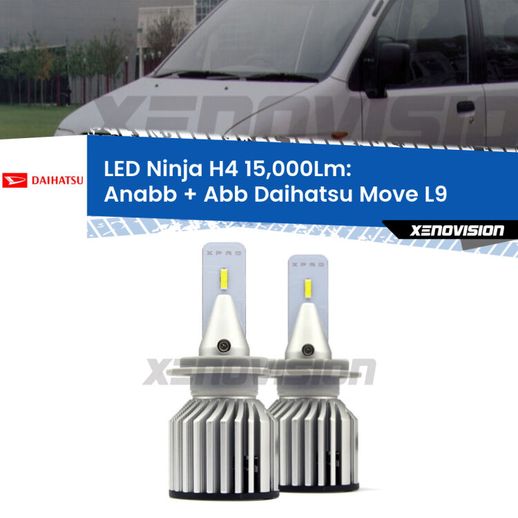 <strong>Kit anabbaglianti + abbaglianti LED per Daihatsu Move</strong> L9 1997 - 2002. Lampade <strong>H4</strong> Canbus da 15.000Lumen di luminosità modello Ninja Xenovision.