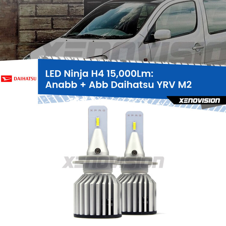 <strong>Kit anabbaglianti + abbaglianti LED per Daihatsu YRV</strong> M2 2000 - 2005. Lampade <strong>H4</strong> Canbus da 15.000Lumen di luminosità modello Ninja Xenovision.