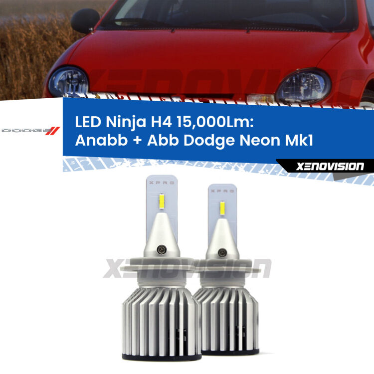 <strong>Kit anabbaglianti + abbaglianti LED per Dodge Neon</strong> Mk1 1994 - 1999. Lampade <strong>H4</strong> Canbus da 15.000Lumen di luminosità modello Ninja Xenovision.