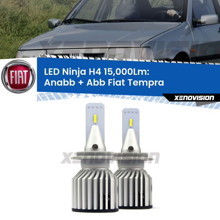 <strong>Kit anabbaglianti + abbaglianti LED per Fiat Tempra</strong>  1990 - 1996. Lampade <strong>H4</strong> Canbus da 15.000Lumen di luminosità modello Ninja Xenovision.